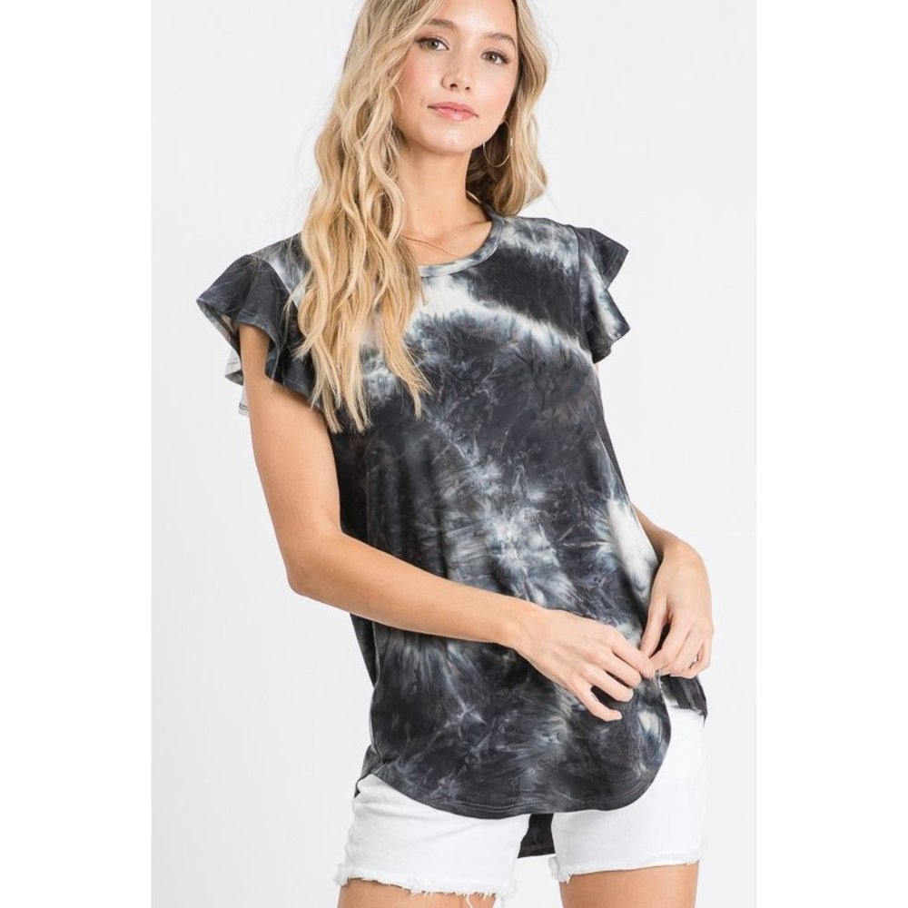 Heimish Ruffle Tie Dye Top, Black & Ivory - Picture 3 of 5